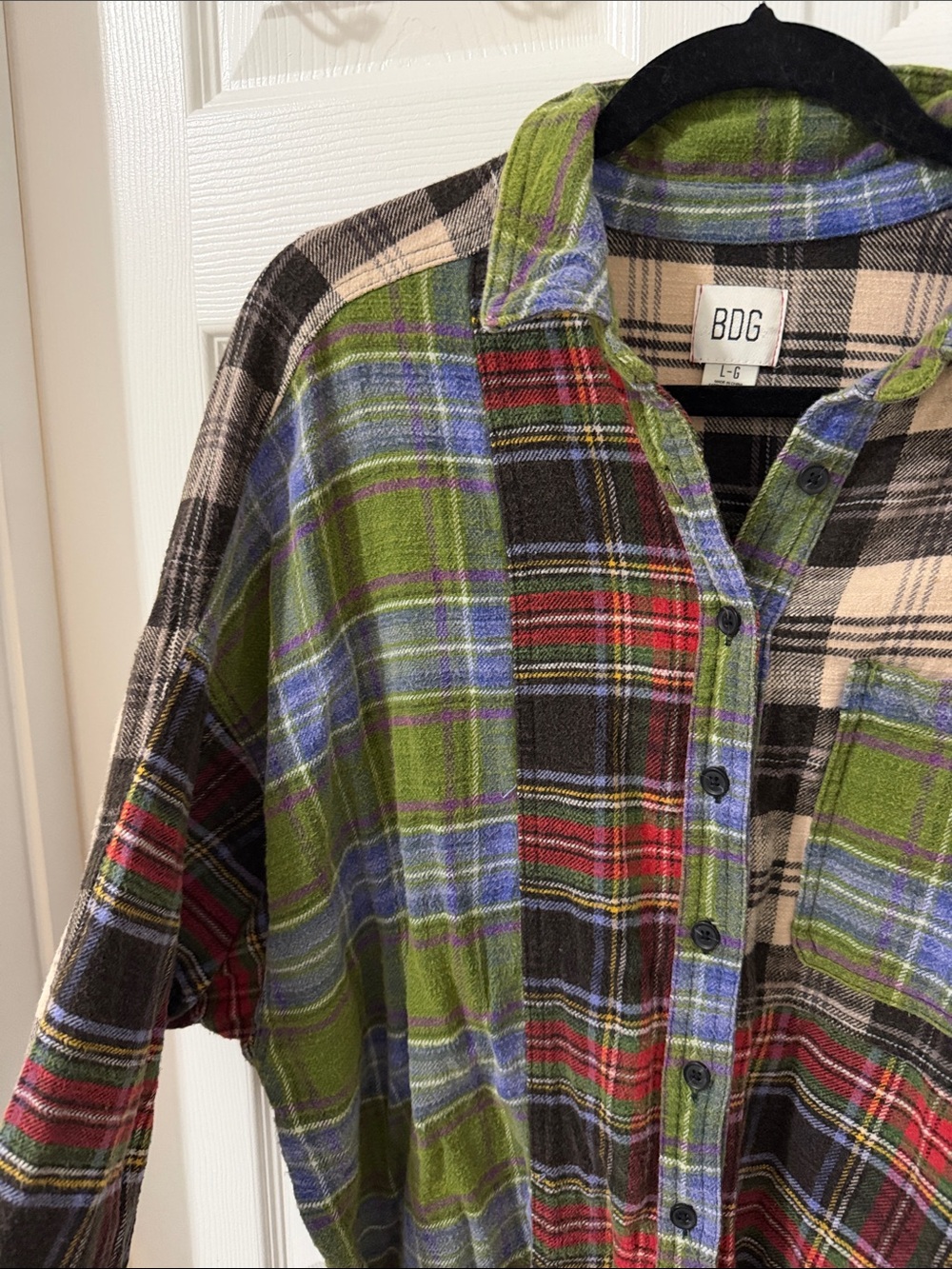 BDG 100% Cotton Plaid Button-Down Shirt in Green, Blue, Red, Cream - Picture 3 of 6